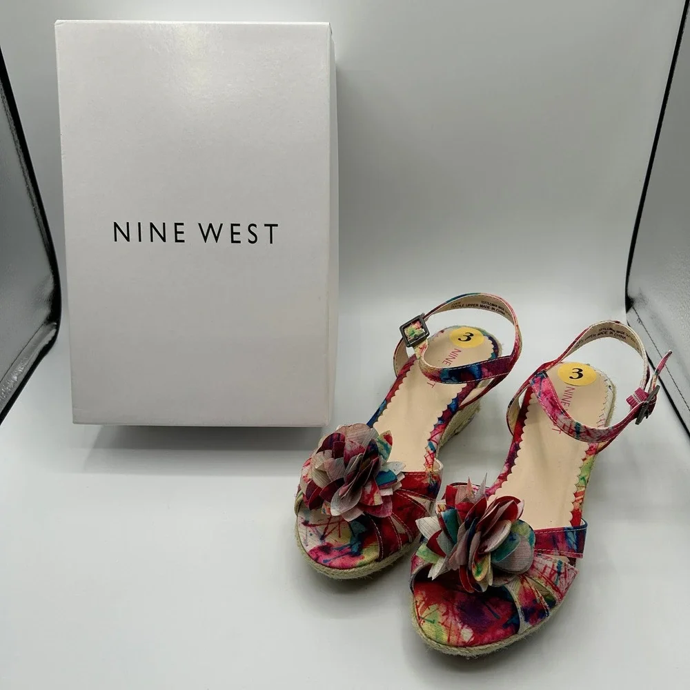 Nine West Girls Even Tie Dye Colorful Floral Wedge Sandals 3M with Box Summer